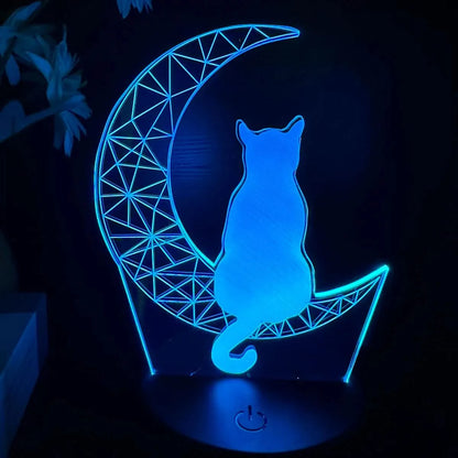 Moon Cat 3D Nachtlicht, optische Täuschung mit 7 Farbwechseln für das Schlafzimmer