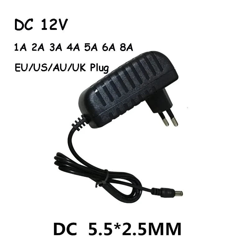 Universal 12V Power Adapter – 1A to 8A Charger for LED Lights and CCTV