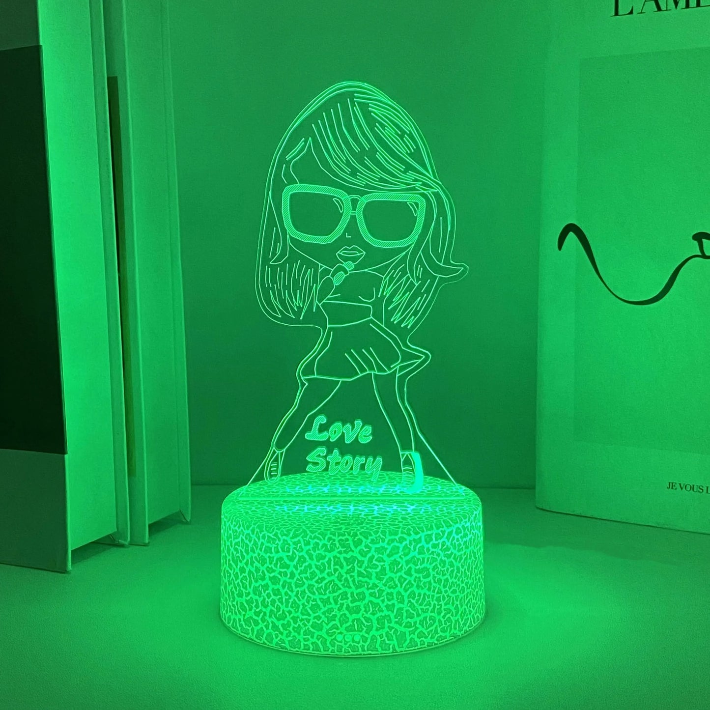 Karaoke Girl Pattern 3D Nightlight, USB Ambiance Light for Bedroom