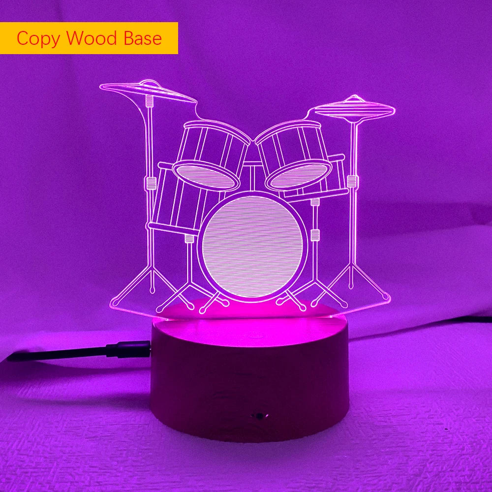 Creative Drum Set 3D Lamp LED with Remote & Touch Switch - 7 Color Change
