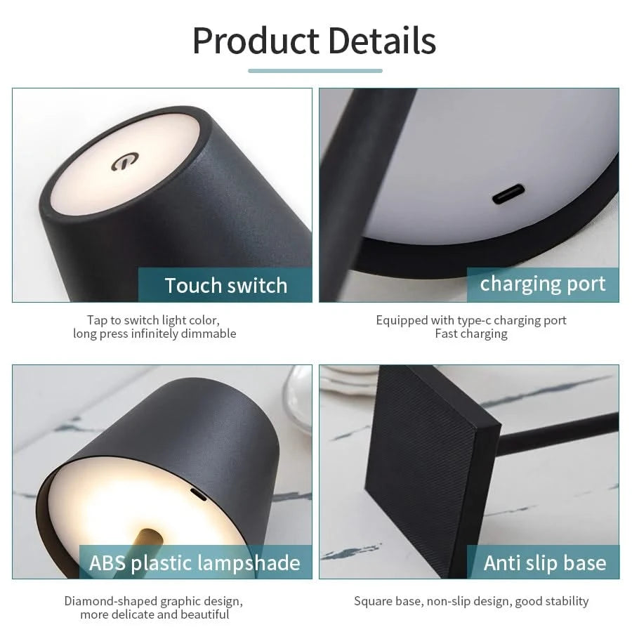Rechargeable LED Table Lamp – Touch Dimmable Ambient Light for Desk and Home