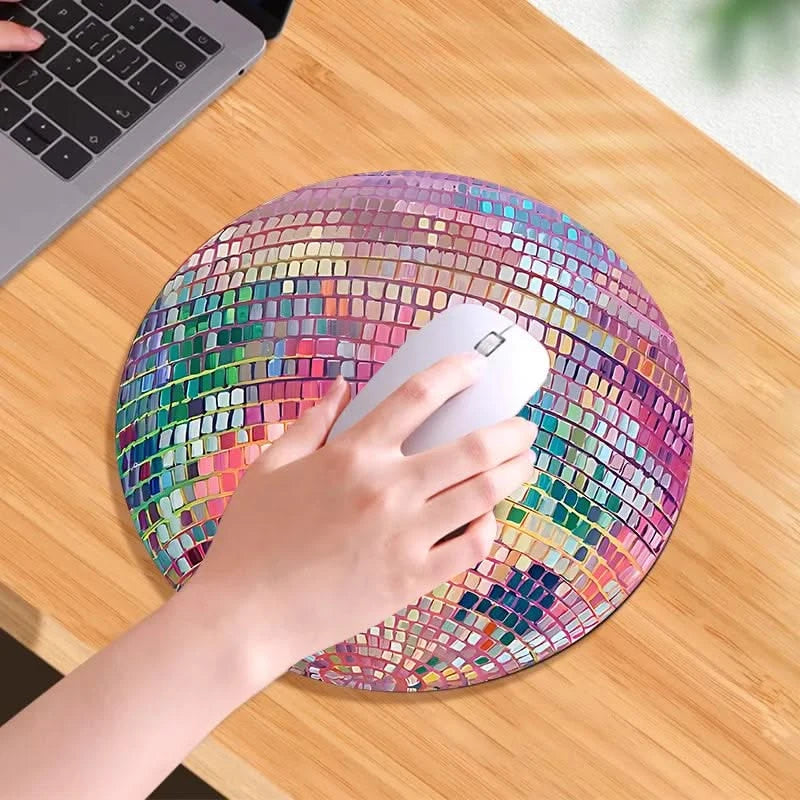 Rubber Round Pink Disco Ball Mouse Pad Aesthetic Gift