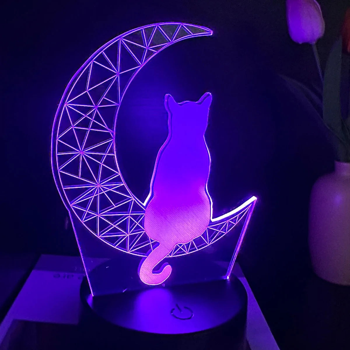 Moon Cat 3D Night Light, 7-Color Changing Optical Illusion Lamp for Bedroom