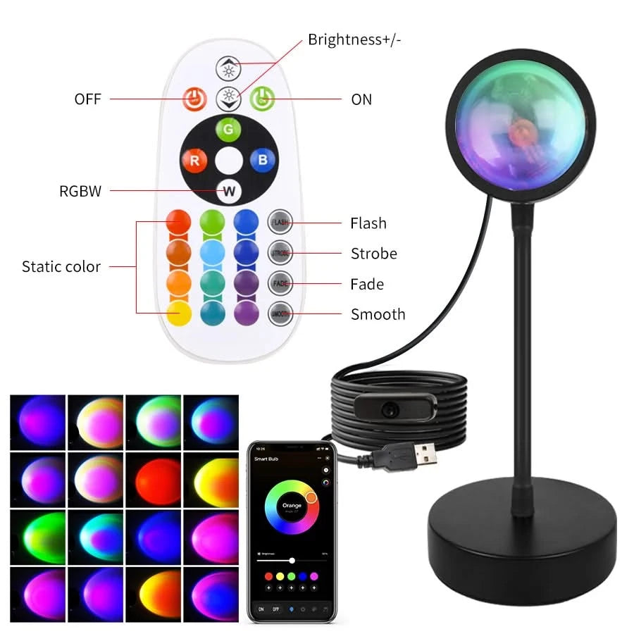 Smart Sunset LED Lamp – RGB Projection with Tuya App & Remote Control for Home Decor