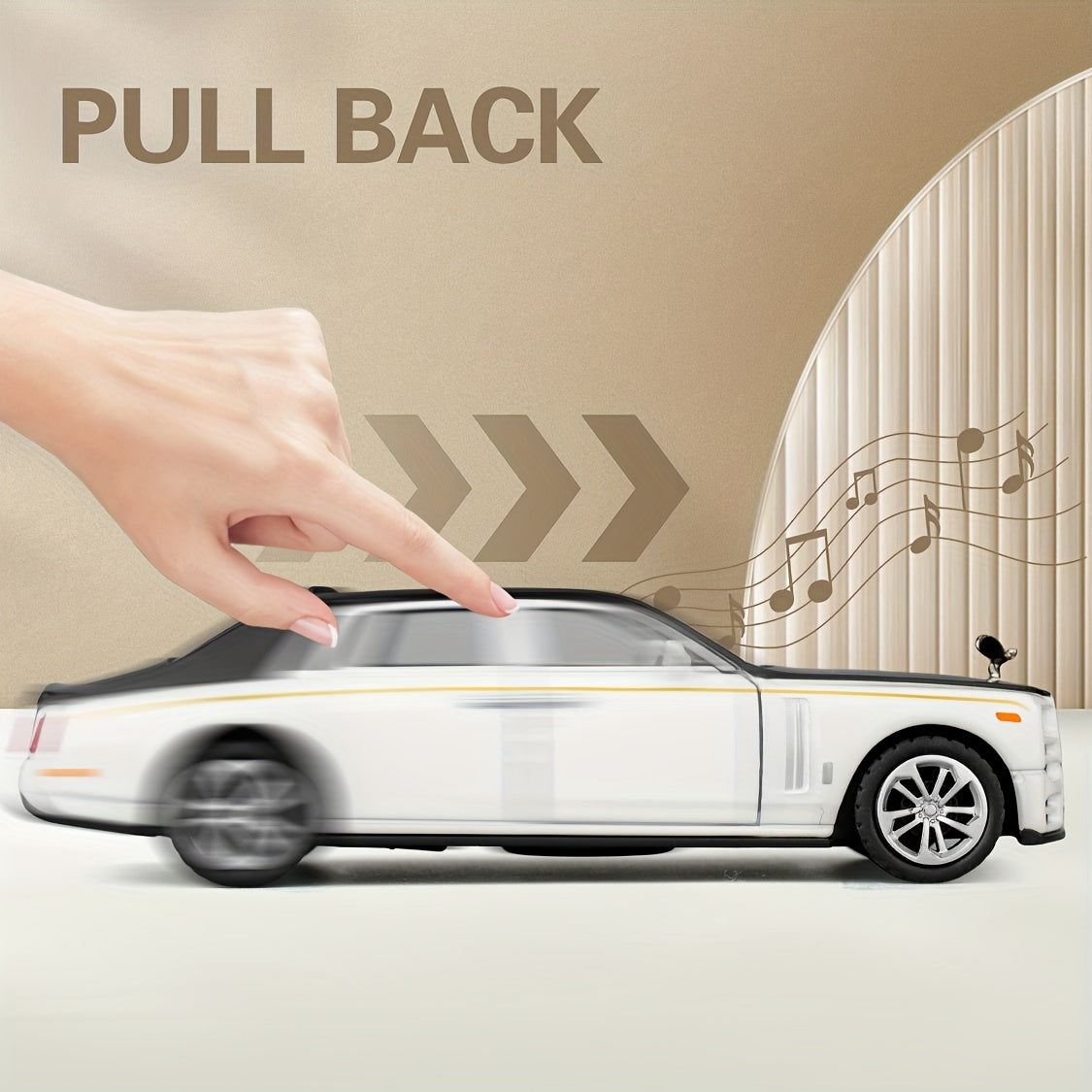 1:36 Phantom Die-Cast Toy Car – Pull Back, Sound & Light (White)