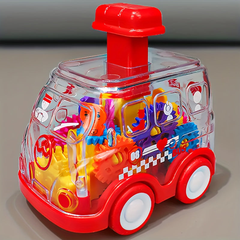 Children's Cartoon Transparent Gear Toy Car – Educational Pull-Back Model