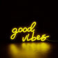 Good Vibes LED Neon Sign – Pink USB Wall Light in Cursive for Bedroom Decor