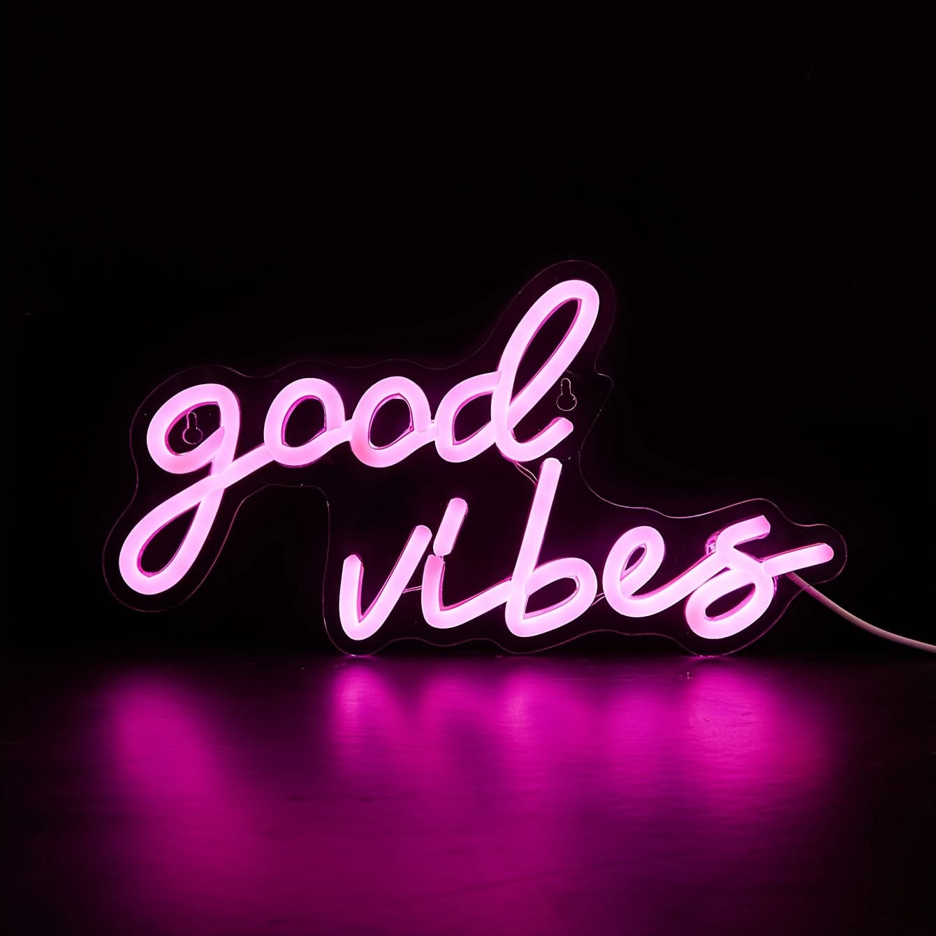 Good Vibes LED Neon Sign – Pink USB Wall Light in Cursive for Bedroom Decor