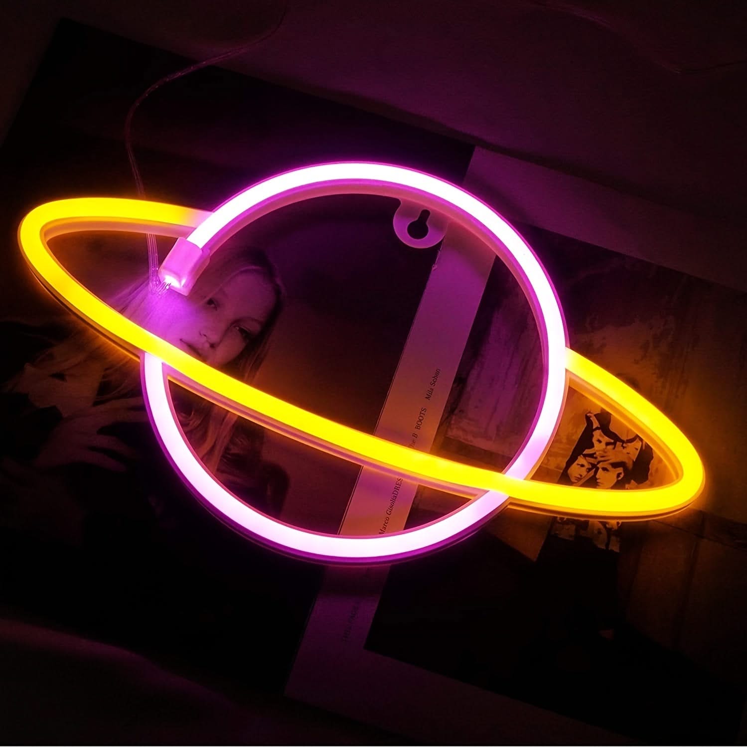 Planet Neon Sign Light – Pink or White USB and Battery LED Wall Decor