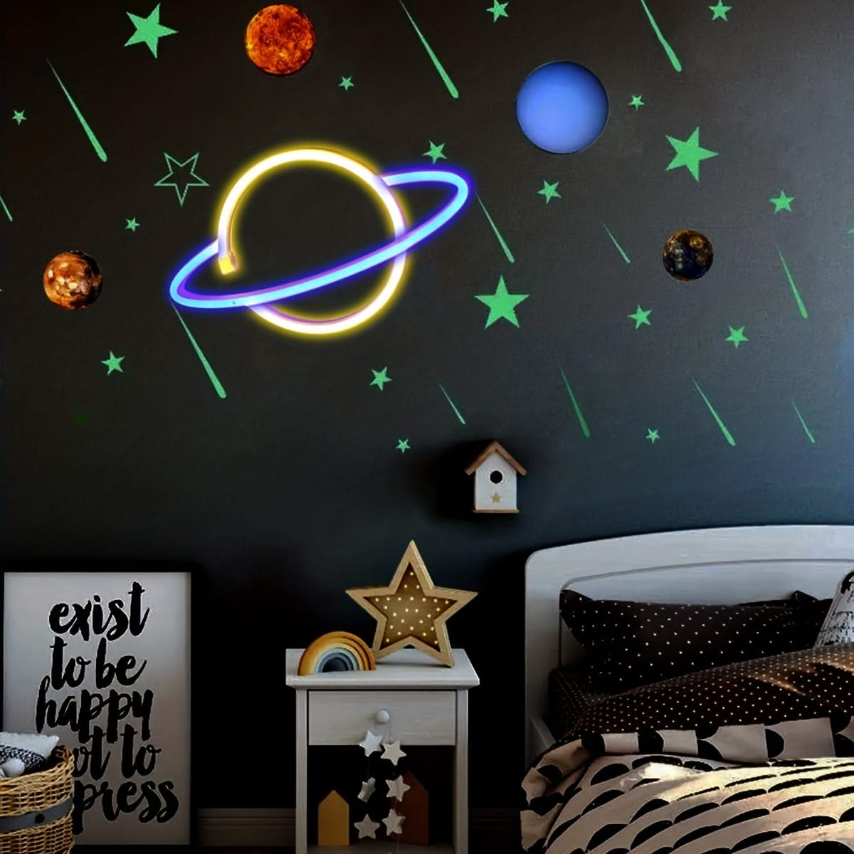 Planet Neon Sign Light – Pink or White USB and Battery LED Wall Decor