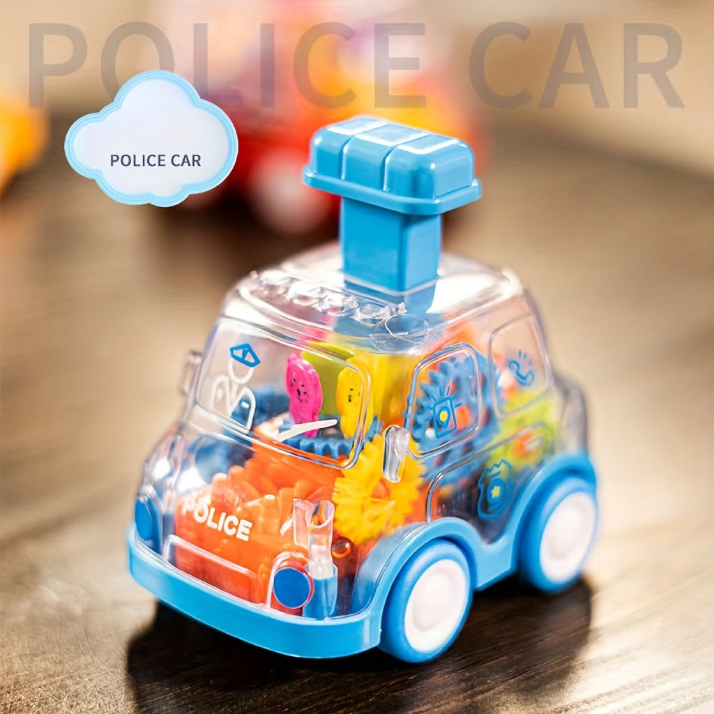 Children's Cartoon Transparent Gear Toy Car – Educational Pull-Back Model