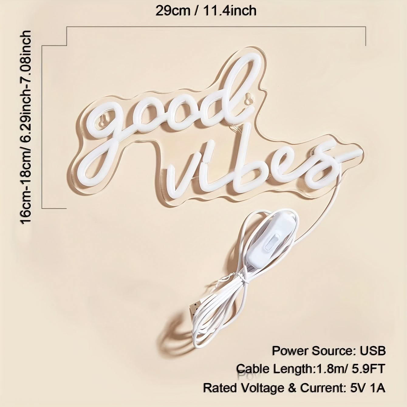 Good Vibes LED Neon Sign – Pink USB Wall Light in Cursive for Bedroom Decor