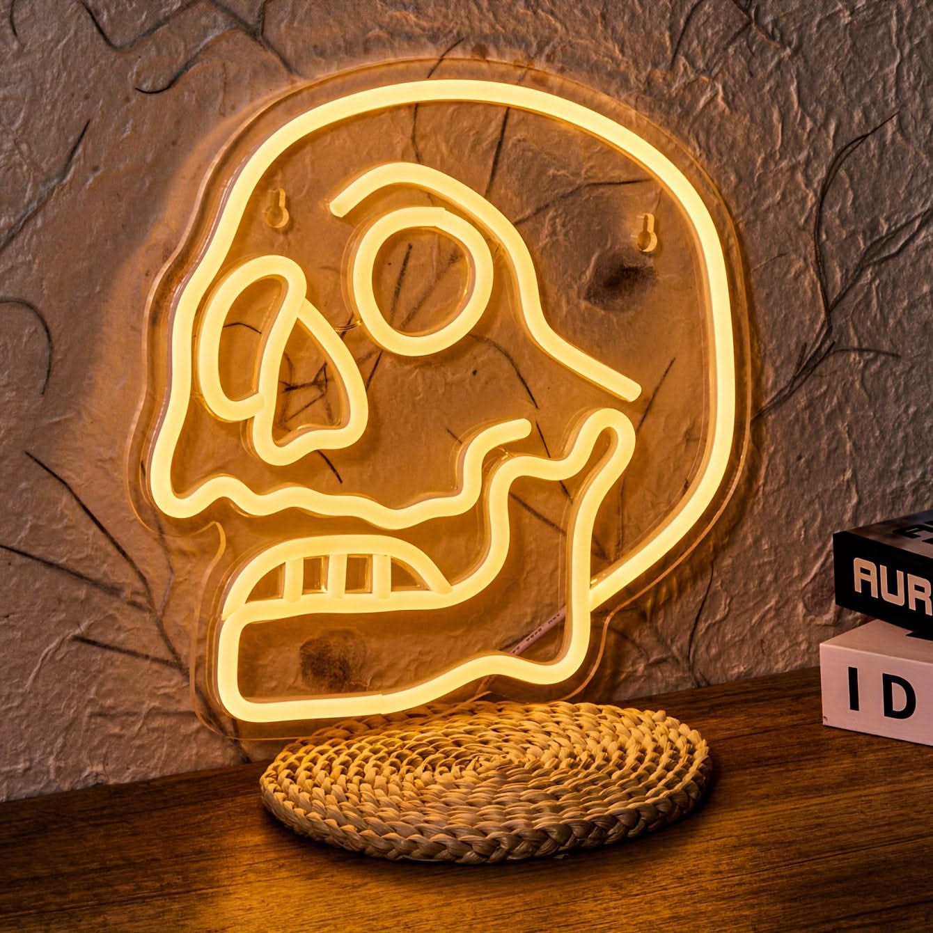 Halloween Skull Neon Sign – USB LED Wall Light with Line Switch for Halloween Decor