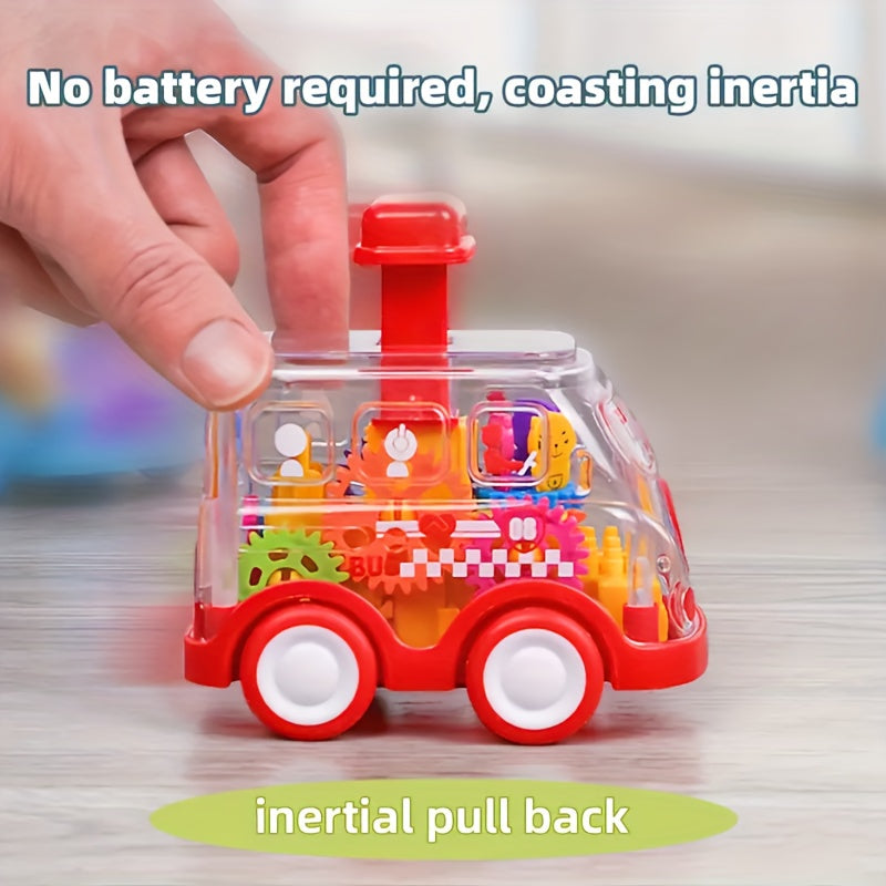 Children's Cartoon Transparent Gear Toy Car – Educational Pull-Back Model