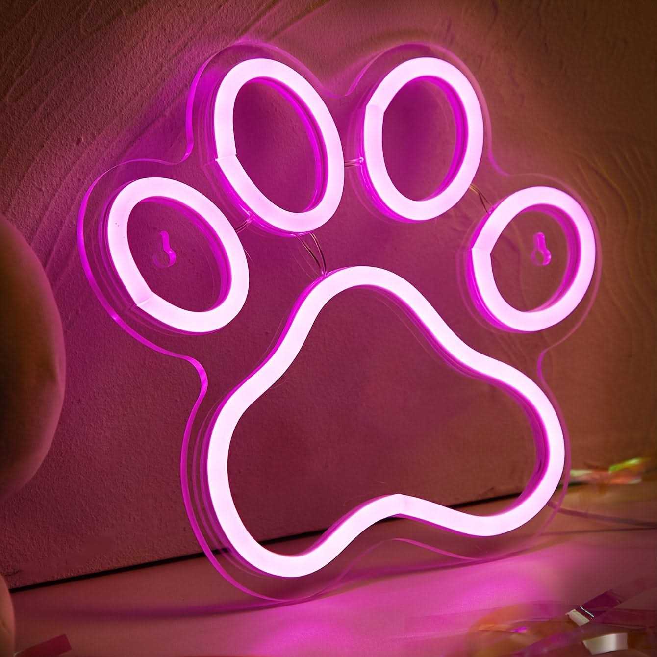 Dog Paw LED Neon Sign – USB Night Light for Pet Lovers and Home Decor