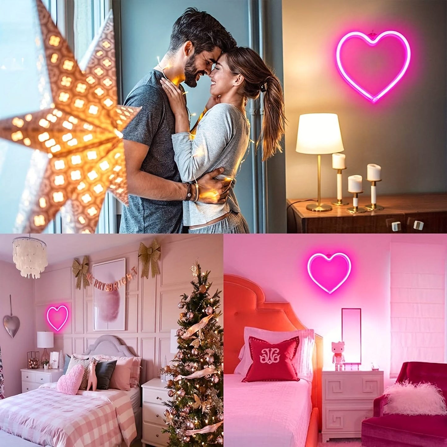 Pink Heart-Shaped Neon LED Sign for Girls Room Decor