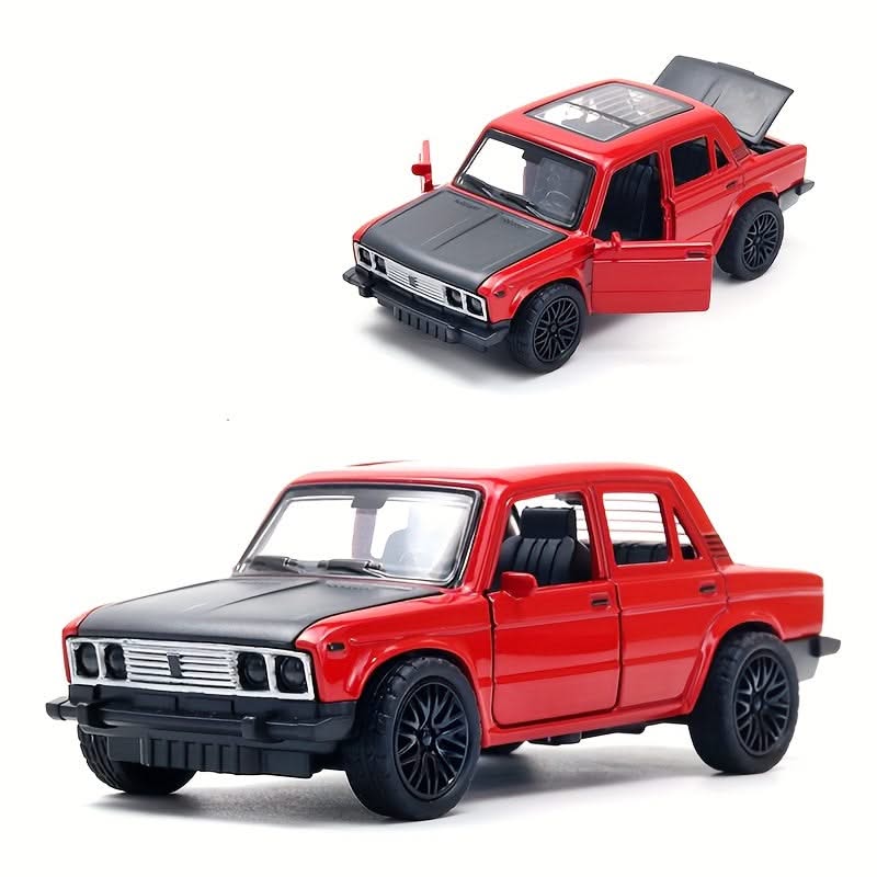 1:36 Scale Alloy Vintage Red Sedan – Realistic Car Model with Opening Doors