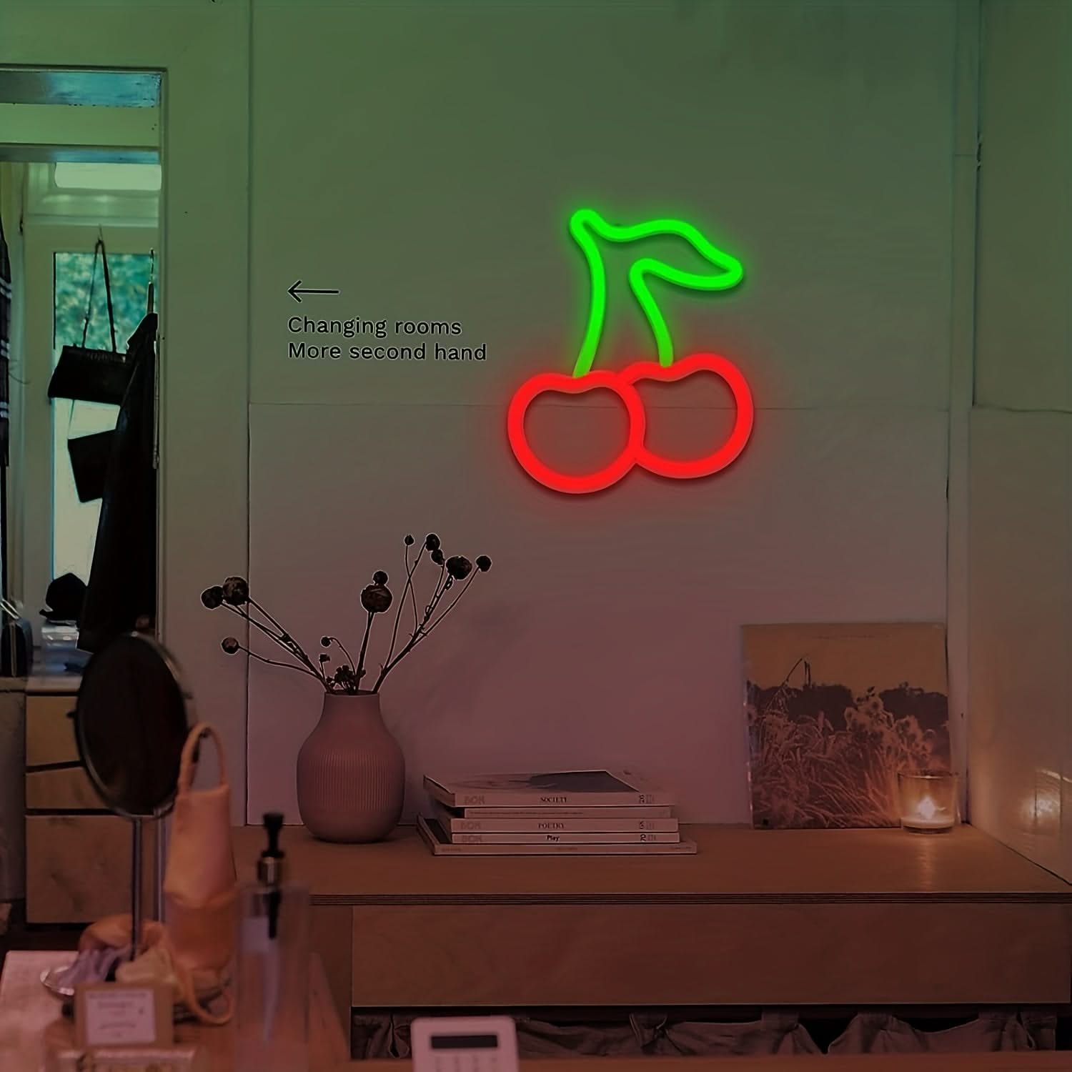 Cherry Neon Sign – Bright USB LED Wall Light for Bedroom and Party Decor