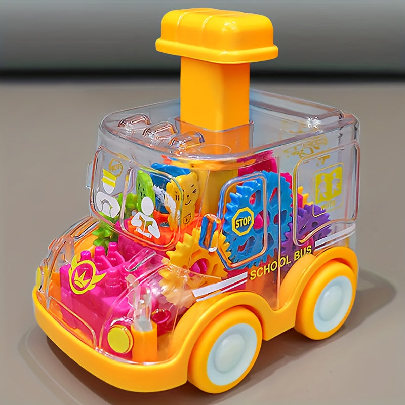 Children's Cartoon Transparent Gear Toy Car – Educational Pull-Back Model