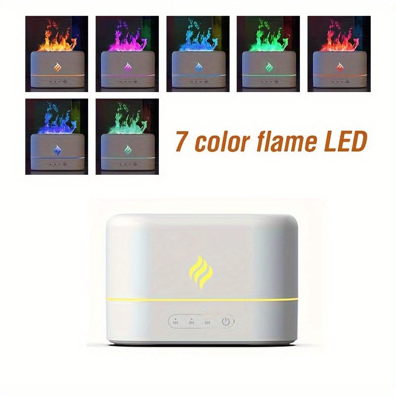 7-Color Flame Humidifier – USB Aromatherapy Diffuser for Travel & Home