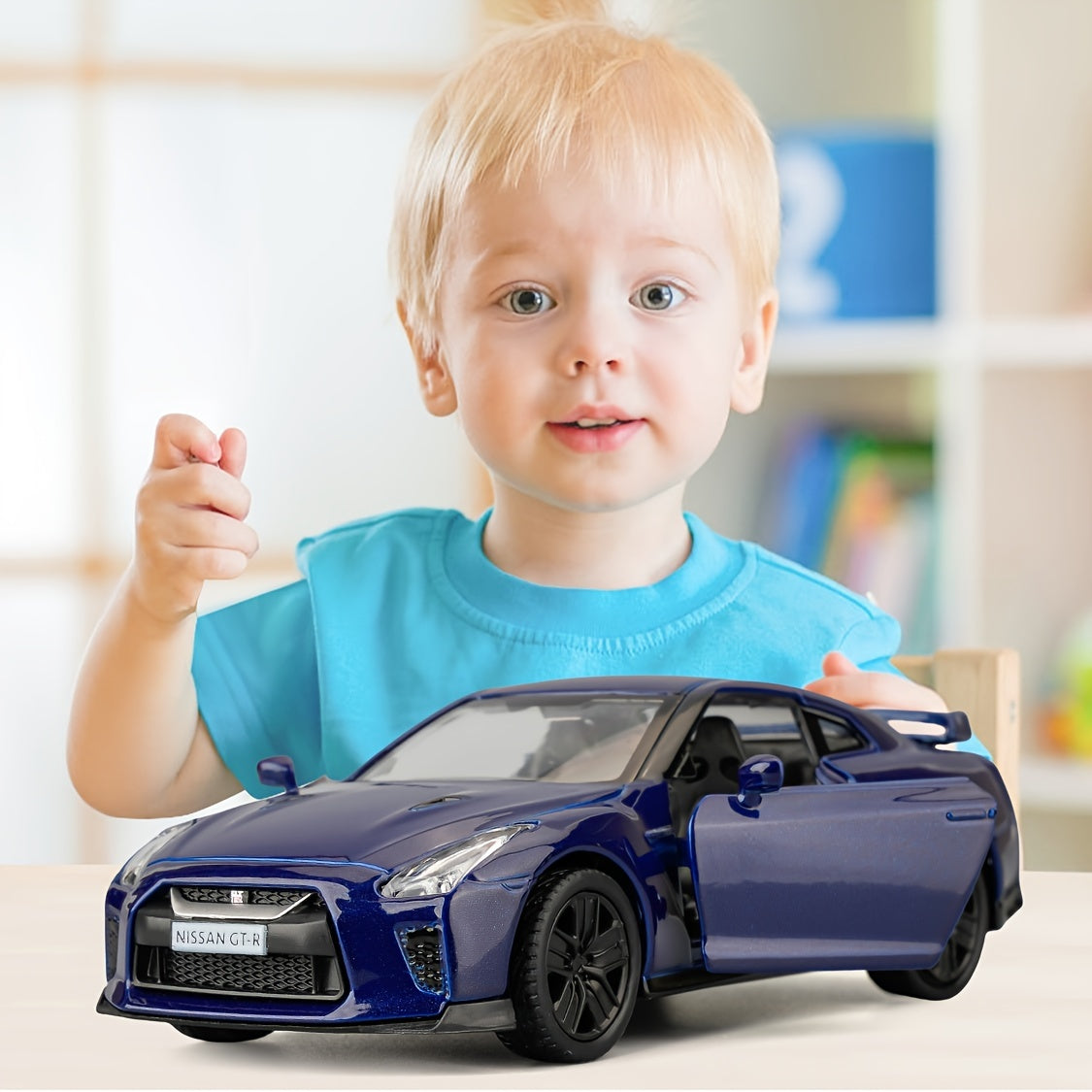 RMZCITY 1/36 Nissan GT-R Alloy Toy Car for Kids - Pull Back Action, Blue