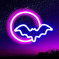 Moon & Bat LED Neon Sign – USB/Battery Powered Wall Light for Halloween & Parties