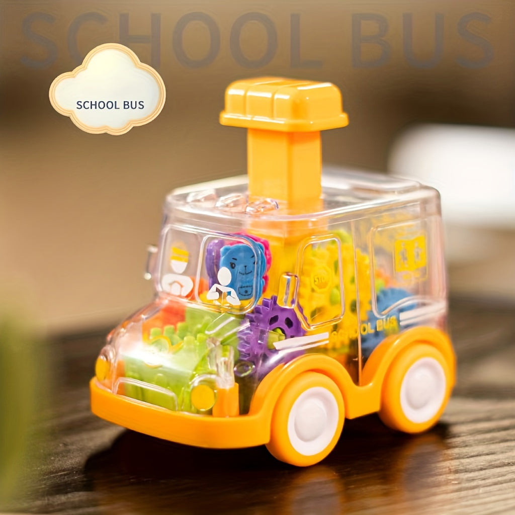 Children's Cartoon Transparent Gear Toy Car – Educational Pull-Back Model
