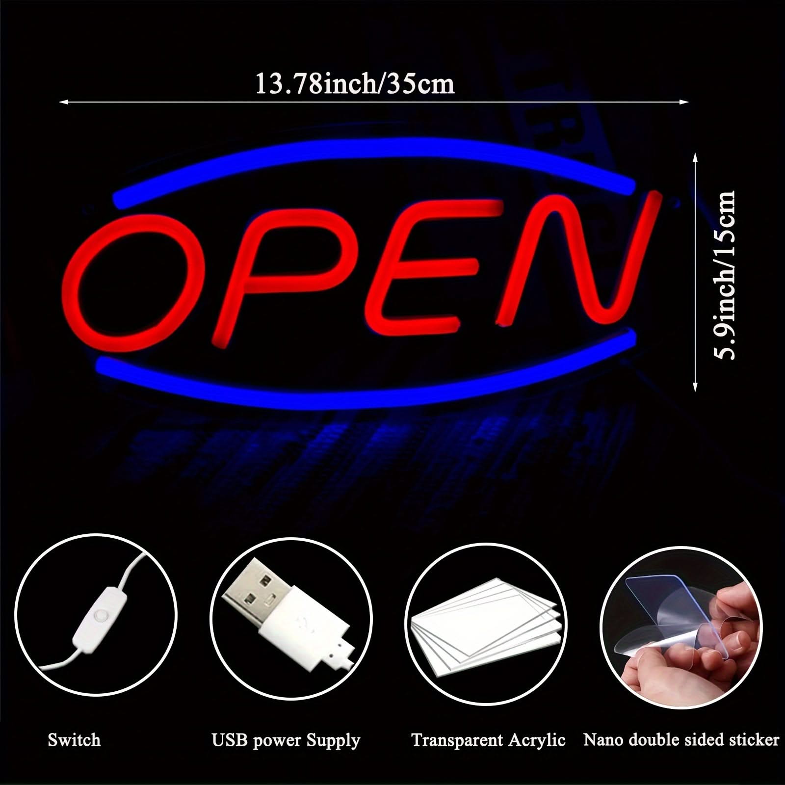 Neon Open Sign – USB LED Wall Light for Bars, Shops & Cafés
