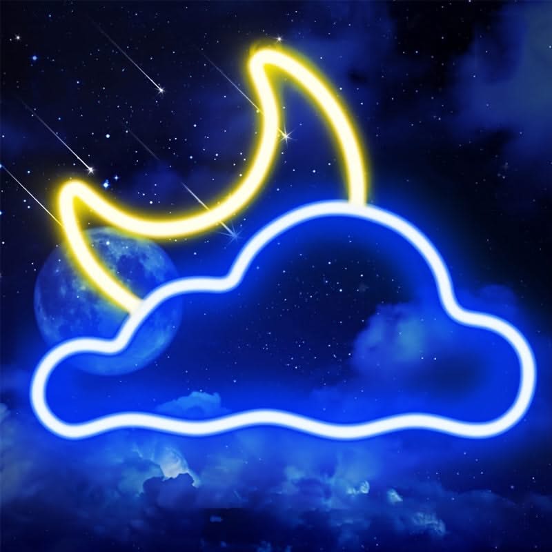 Cloud & Moon LED Neon Sign – USB Wall Light for Bedroom or Nursery Decor